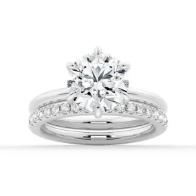 Stylish Embellishment Hypoallergenic Art Six Prong Solitaire Hidden Halo Moissanite Ring Set with Matching Wedding Band