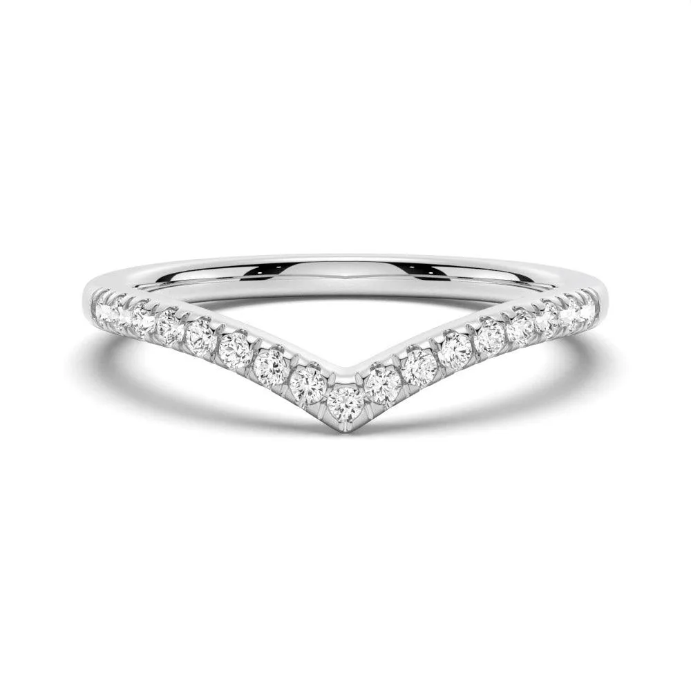 Curved V Moissanite Pave Wedding Band Glamorous Item Engagement Gift
