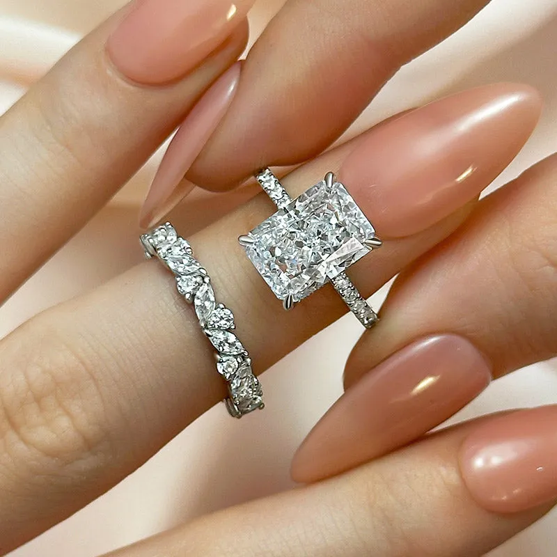 Impeccable Detail Contemporary Style Louily 4.0 Carat Radiant Cut Wedding Ring Set With Marquise Cut & Round Cut Wedding Band