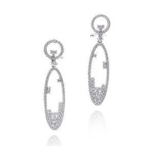 Exquisite Ornament Rhodium Plated Sterling Silver Long Micro Pave CZ Oval Earrings