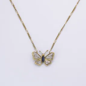 18k Yellow Gold Butterfly Sapphire and Diamond Necklace | 0.34ct, 0.15ctw | 16" Glistening Look
