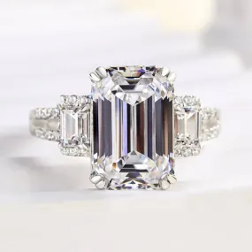 Enchanted Detail Simple pieces Louily Luxury Split Shank Emerald Cut Three Stone Engagement Ring