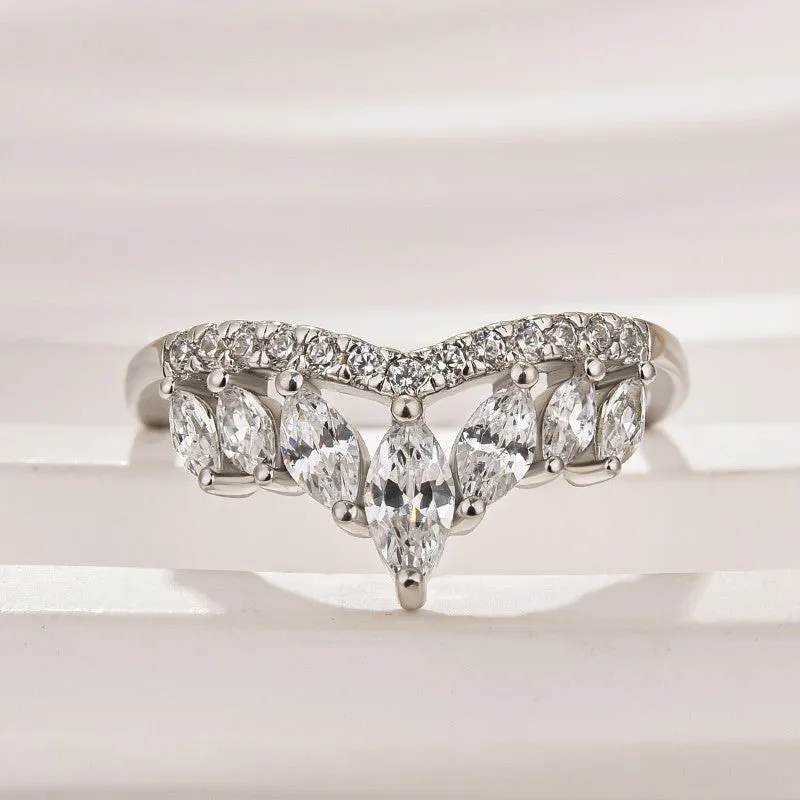 Artistic Accent Crown Shaped Curved Design Thin Stacking Wedding Band In Sterling Silver