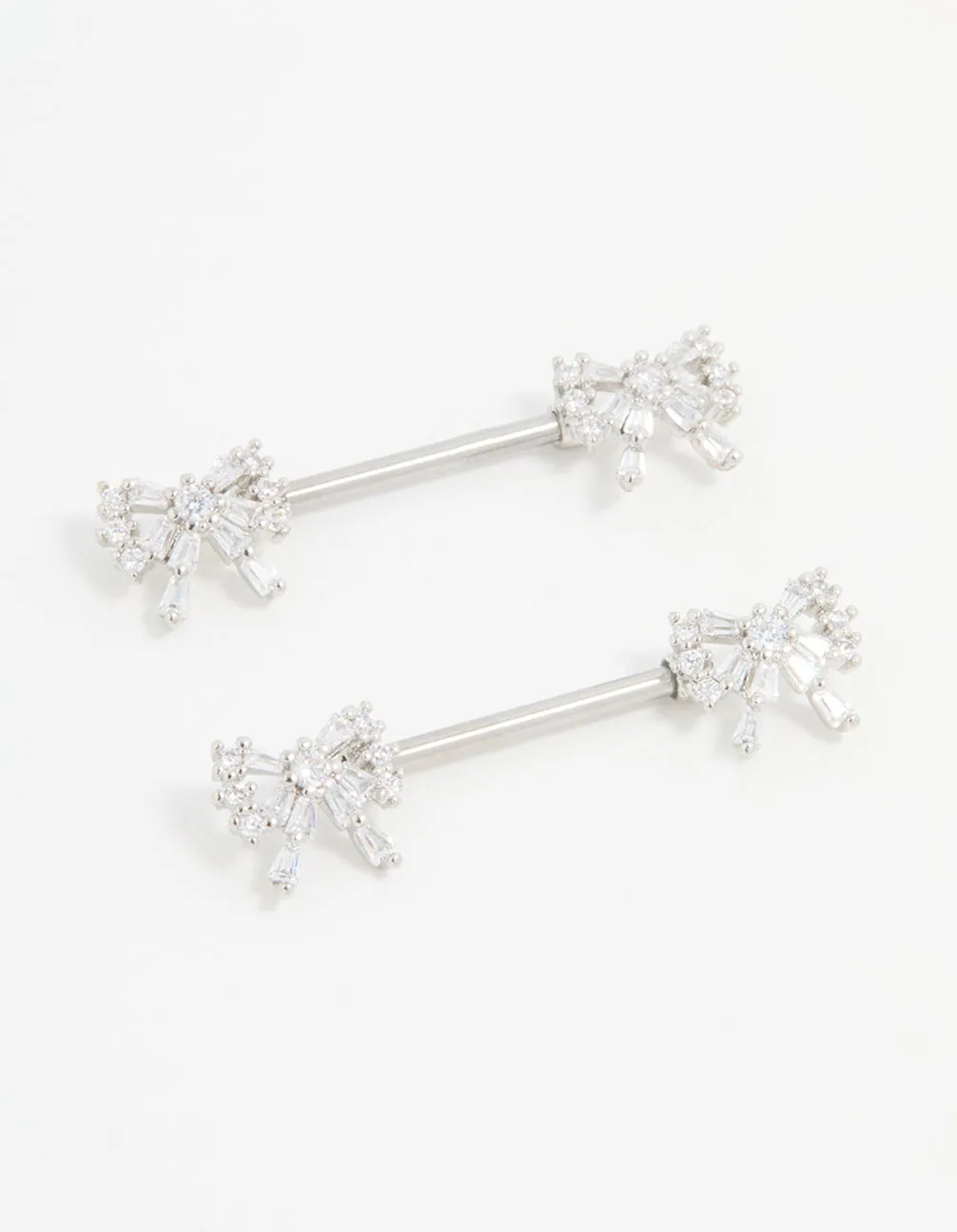 Stylish Fashion Surgical Steel Cubic Zirconia Double Bow Nipple Piercings 2-Pack