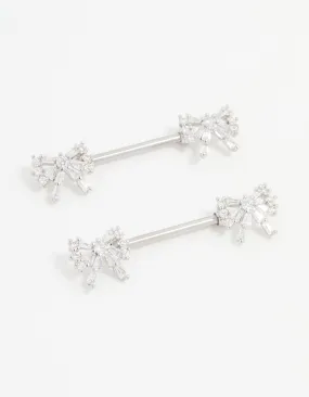 Stylish Fashion Surgical Steel Cubic Zirconia Double Bow Nipple Piercings 2-Pack