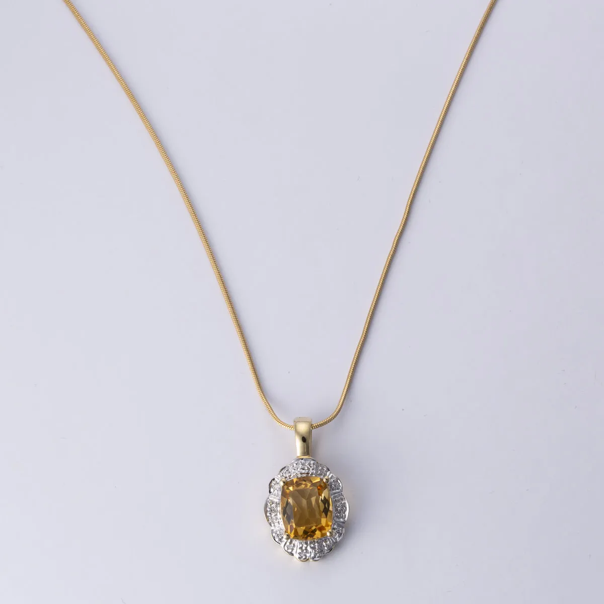 Refined Gifts Instant Match 14k Yellow Gold Citrine and Diamond Necklace | 2.50 ct, 0.05 ctw | 17"