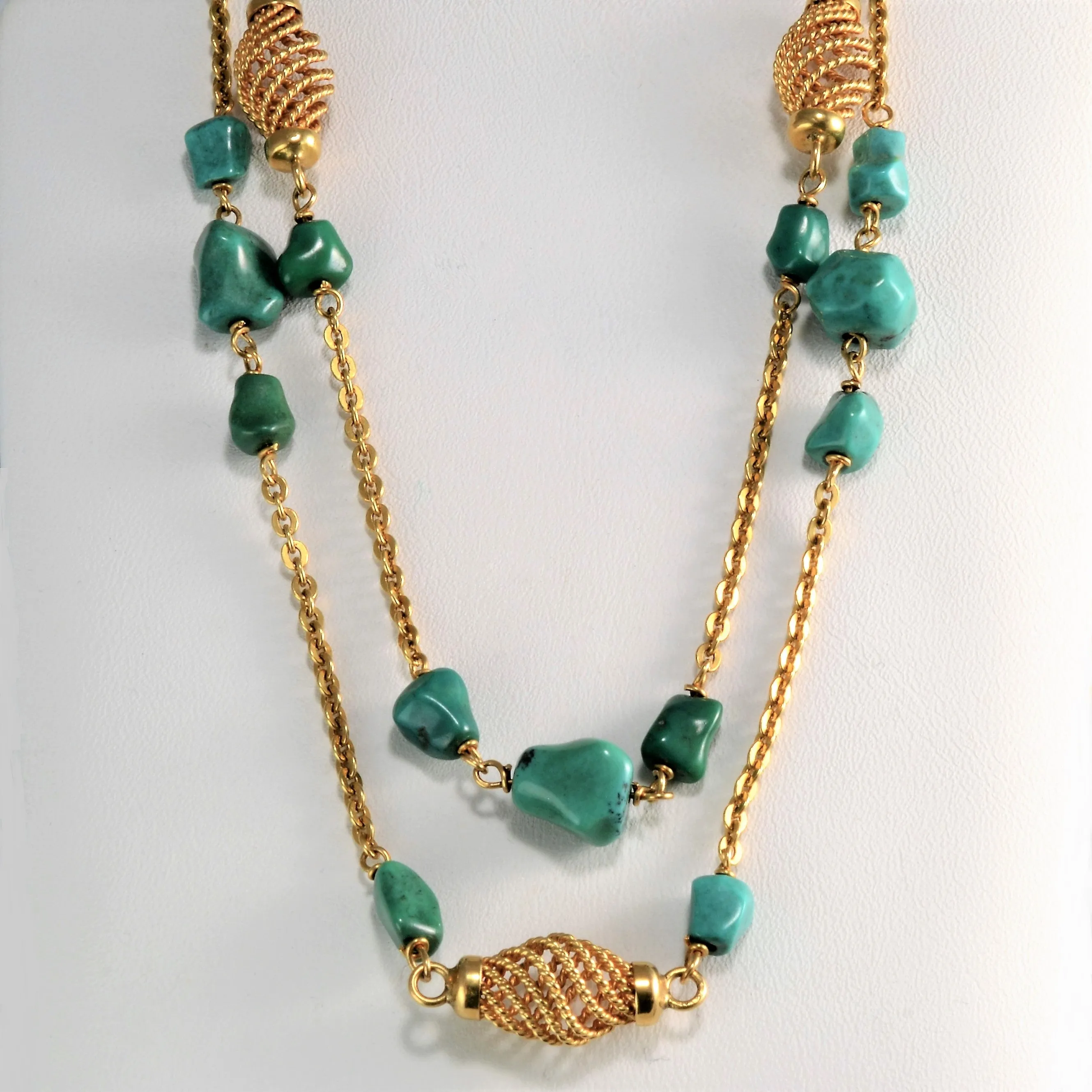 Fancy Filigree Pattern Turquoise Long Chain Necklace | 38''| Layer mood Lustrous Accent