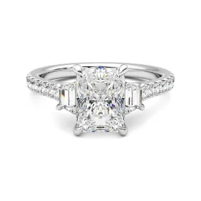 Glamorous Ornament Neutral palette Three Stone Radiant Cut & Half Moon Moissanite Engagement Ring with Hidden Anniversary Stone Accent