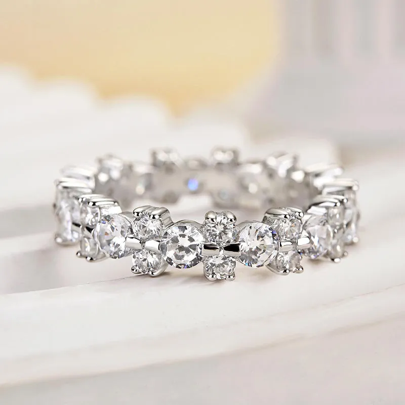 Louily Unique Round Cut Full Wedding Band for Women Soft Highlight Refined Finish