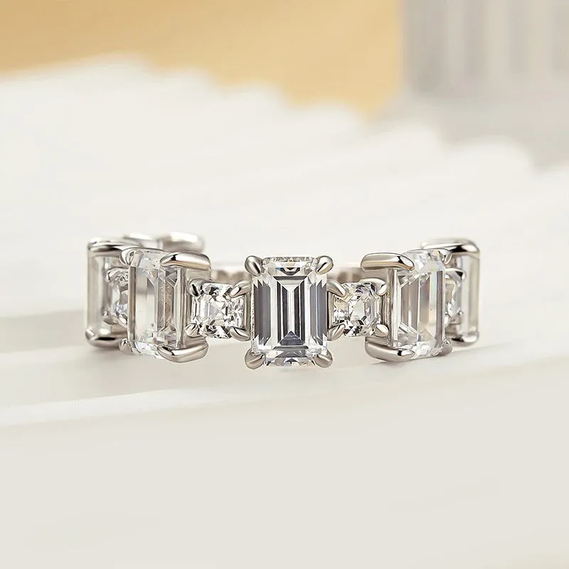 Fashion Emerald Cut Wedding Band In Sterling Silver Glamorous Shine