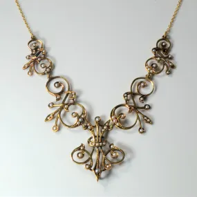 Evening Glam Victorian Fleur de Lis Seed Pearl Necklace | 16" |