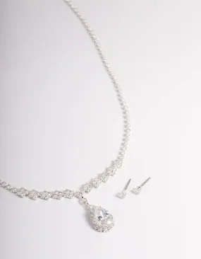 Cubic Zirconia Diamond Pear Stone Necklace Set Glam Look