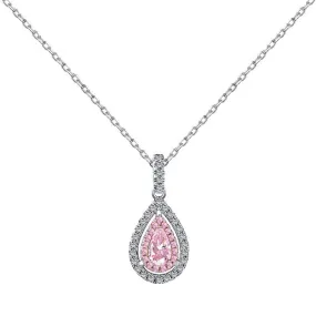 Louily Pink Stone Double Halo Pear Cut Women's Necklace Refined Craft