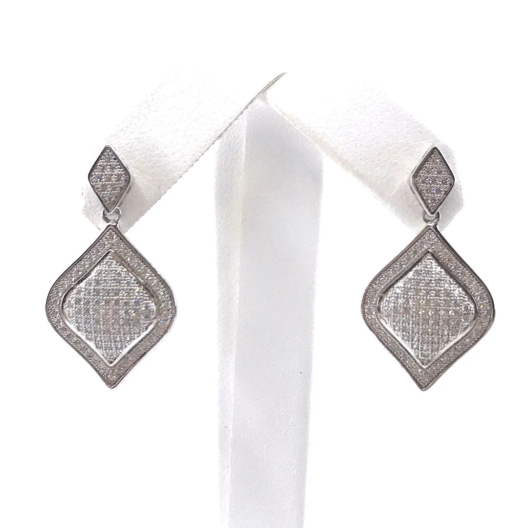 Radiant Must-Have Contemporary Feature Sterling Silver Micropave Diamond-Shaped Earrings