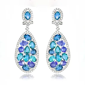 Ornate Decoration Sterling Silver CZ And Colored Stones Earrings
