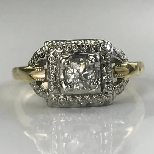 Durable Accessory Limited Series Vintage Diamond Engagement Ring. Art Deco Ring by Jabel. 14K Gold. April Birthstone.