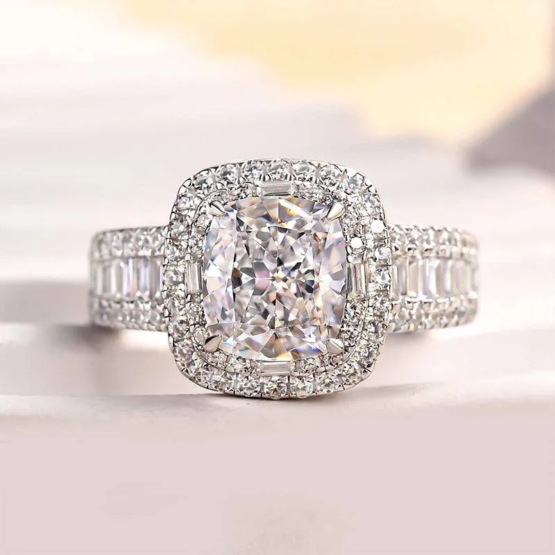 Versatile Look Louily Outstanding Halo Crushed Ice Cushion Cut Engagement Ring