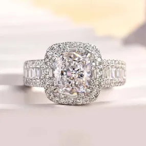 Versatile Look Louily Outstanding Halo Crushed Ice Cushion Cut Engagement Ring