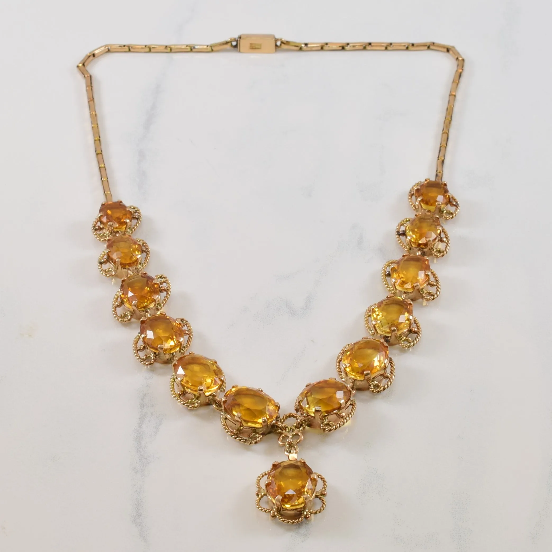 Filigree Citrine Drop Necklace | 45.0ctw | 17" | Dainty Detail Fashion Must