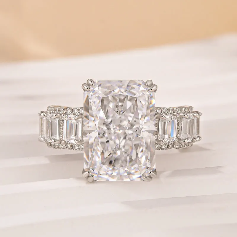 10.0Ct Radiant Cut Engagement Ring Travel Ring With Emerald Cut Band Stone Delicate Highlight Signature Accent