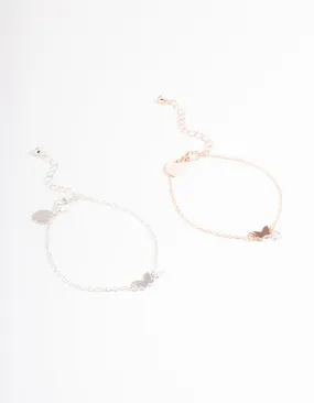 Feminine Edge Mixed Metal Cubic Zirconia Butterfly Bracelet Pack