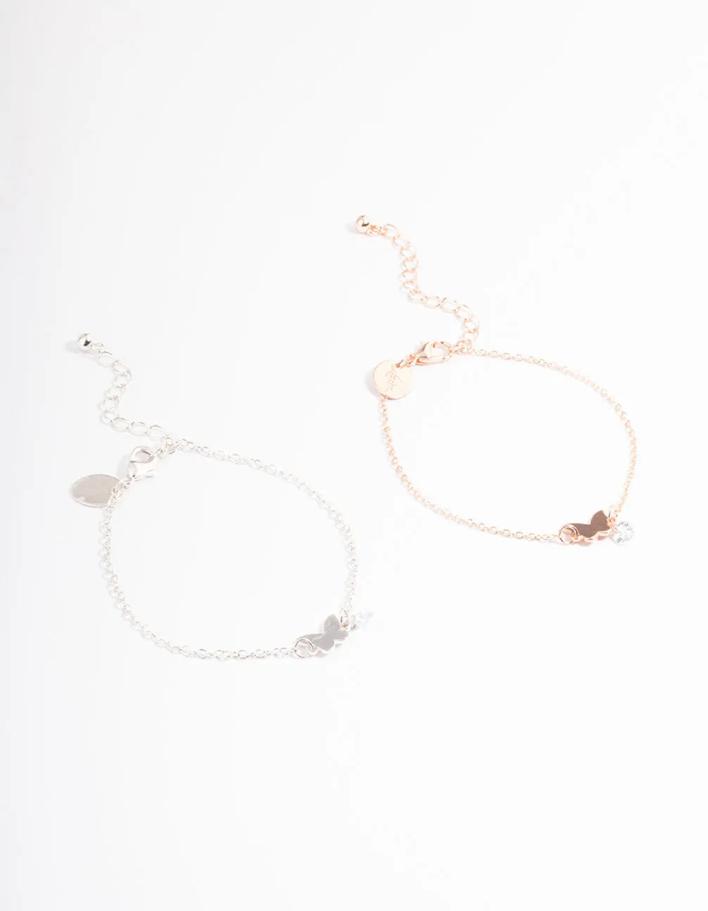 Feminine Edge Mixed Metal Cubic Zirconia Butterfly Bracelet Pack