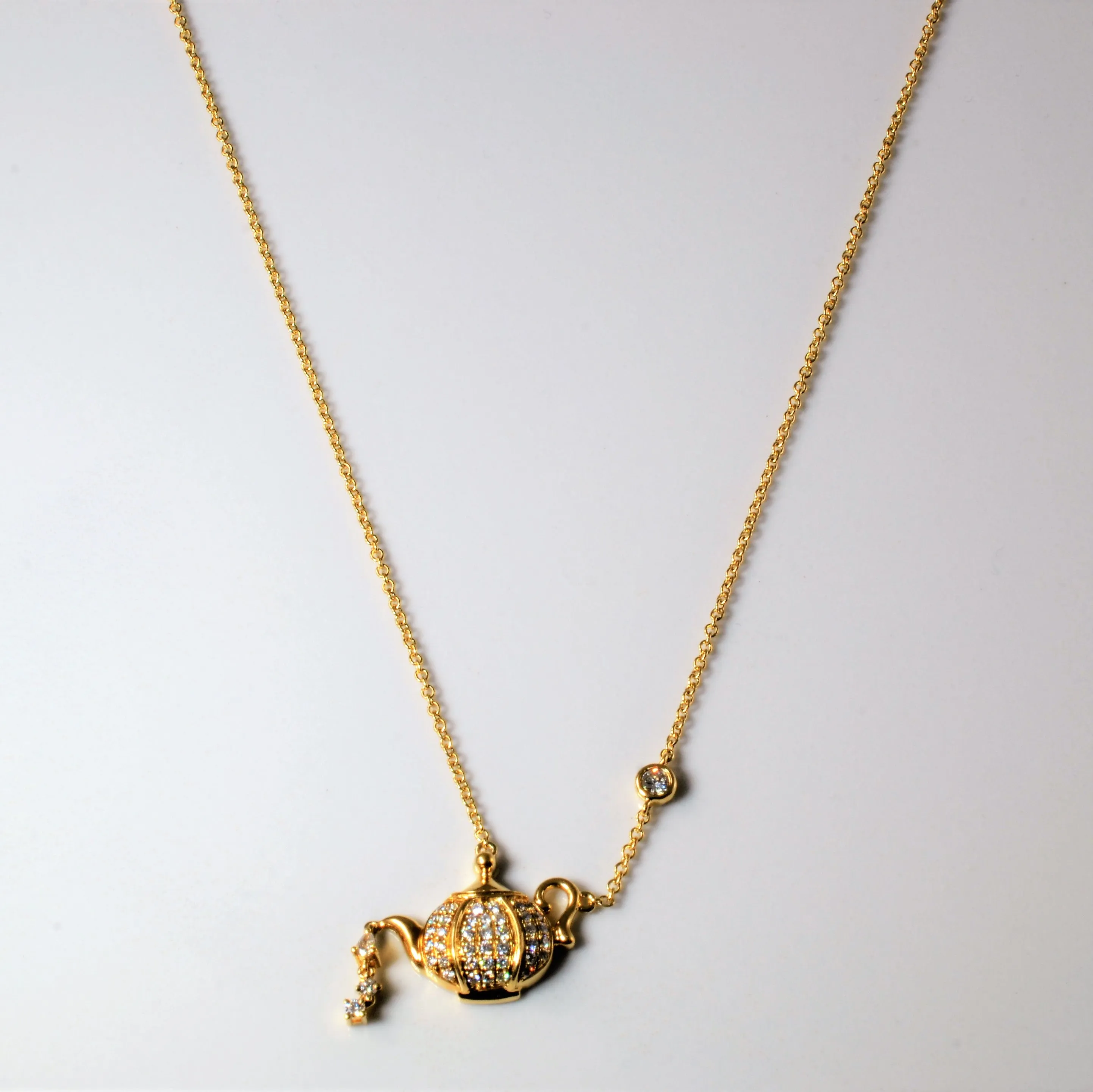 Fine Diamond Tea Pot Necklace | 0.32ctw | 17" | Luxurious Piece