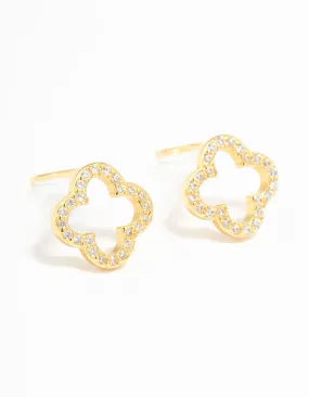 Charming Look Modern pieces Gold Plated Sterling Silver Cubic Zirconia Flower Stud Earrings