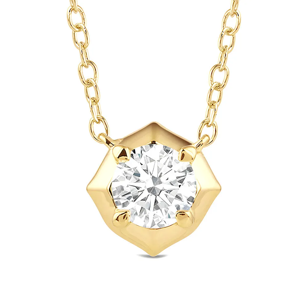 Hexagonal Lab Grown Diamond Solitaire Pendant Necklace Luxury Set