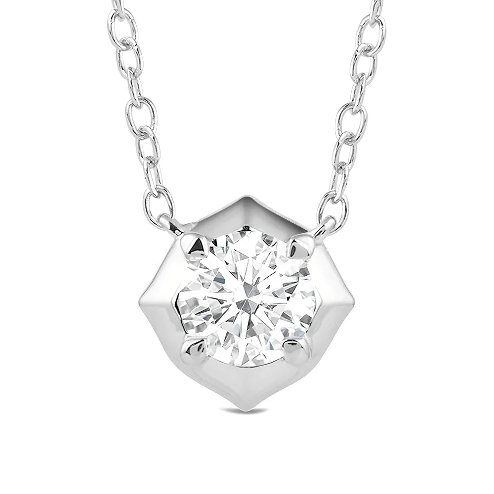 Effortless Detail Refined Craftwork Hexagonal Lab Grown Diamond Solitaire Pendant Necklace