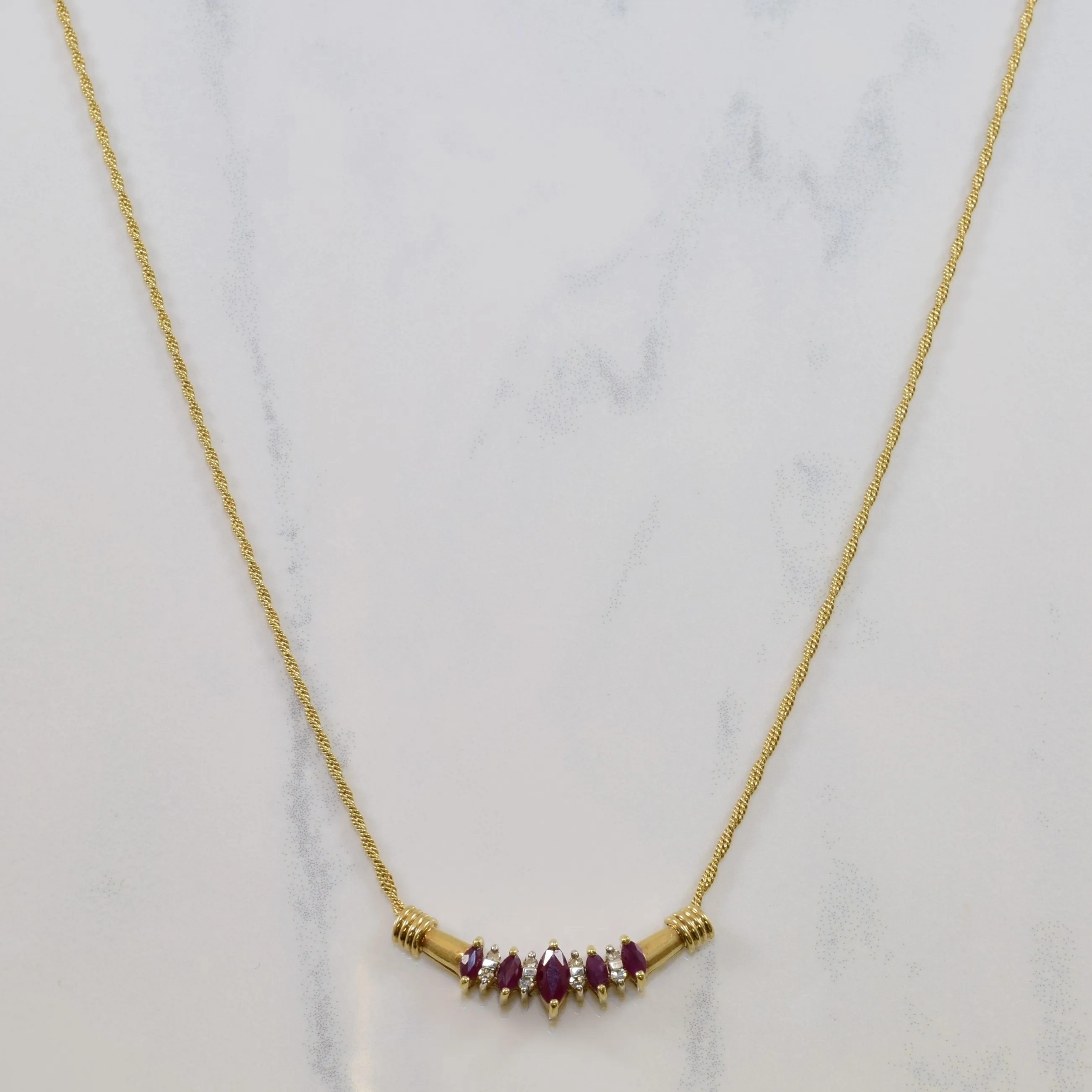 Marquise Ruby & Diamond Plate Necklace | 0.44ctw, 0.10ctw | 17" | Sculpted Accent Soft Glow Up