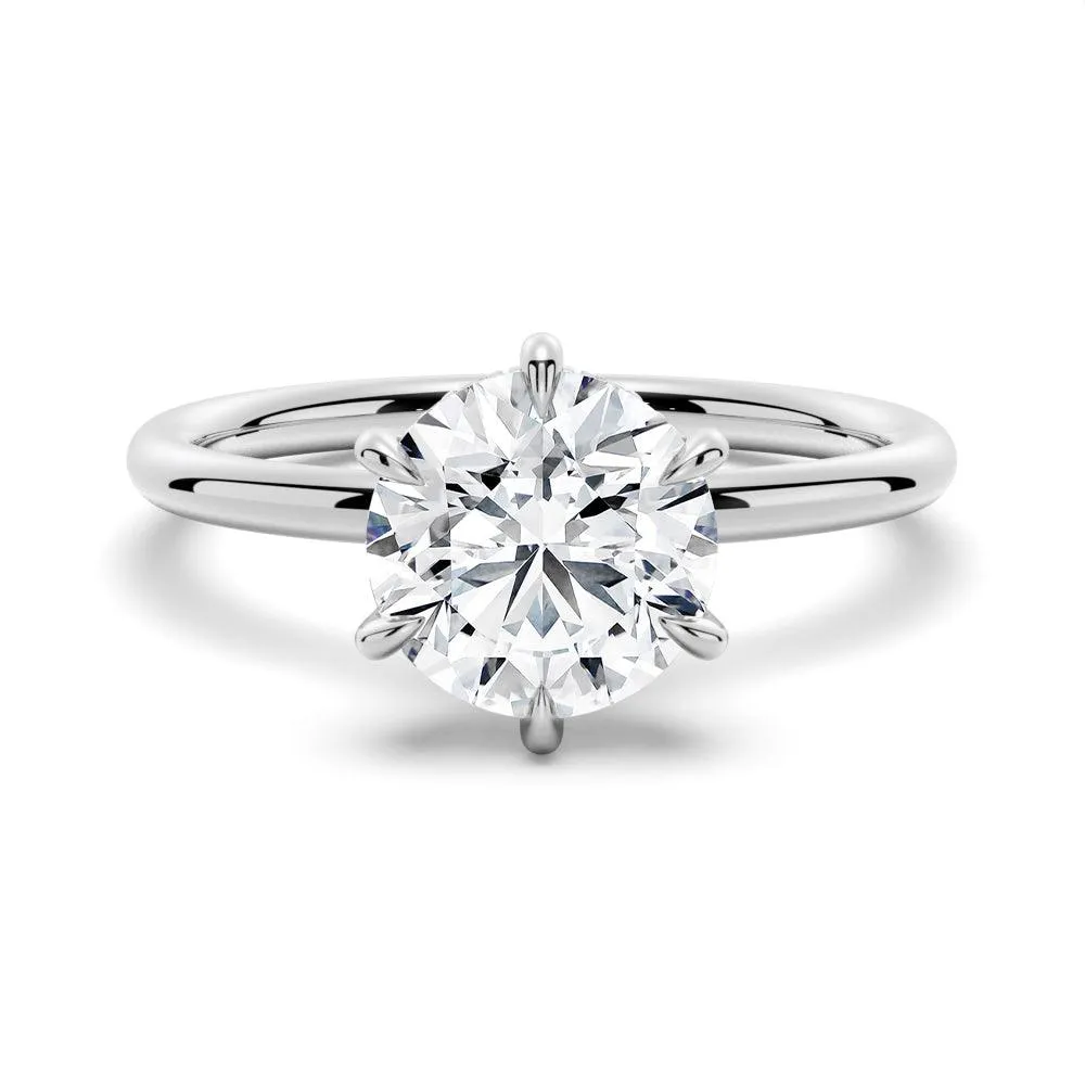 Six Prong Solitaire Moissanite Engagement Ring With Hidden Halo Modern Edge Traditional Use