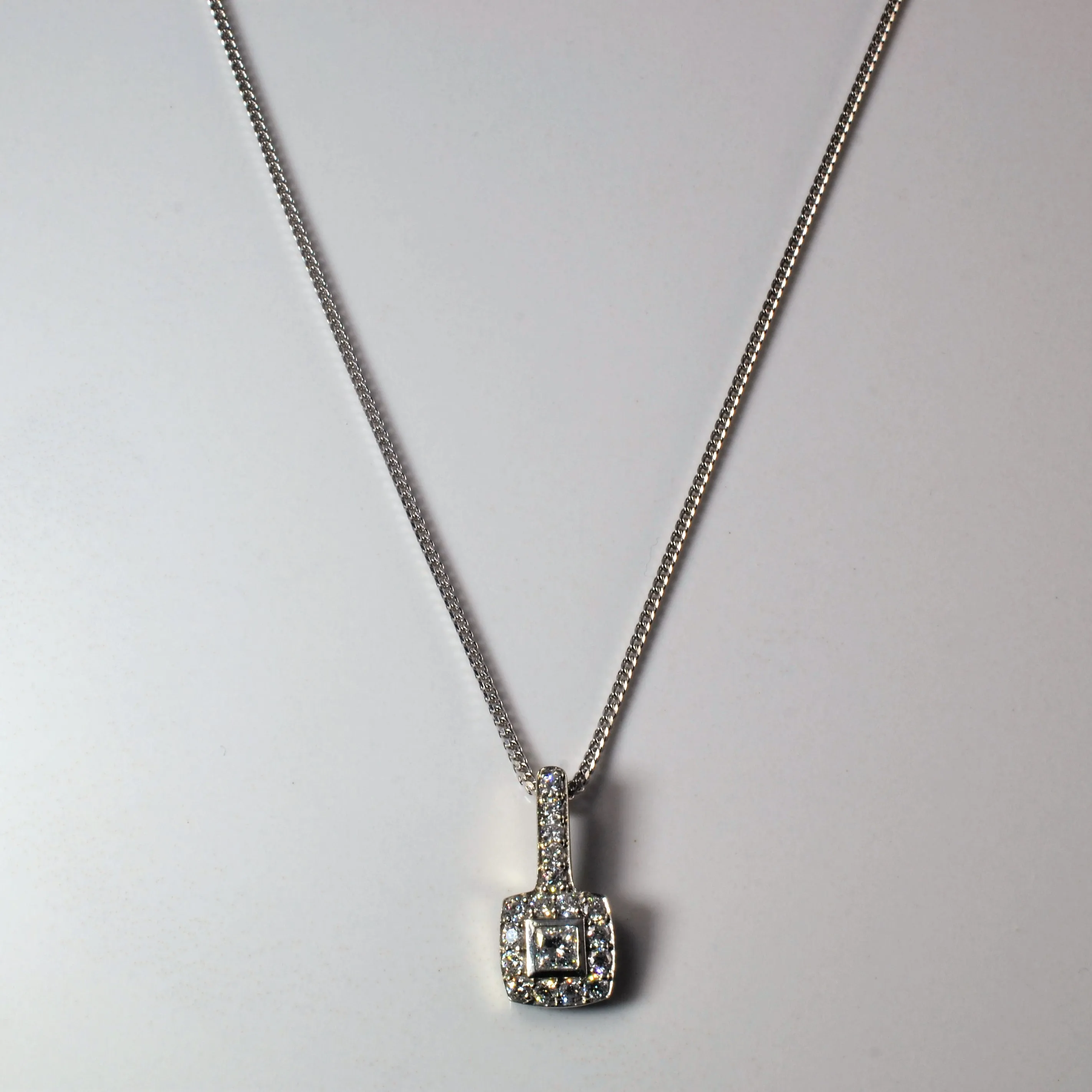 Eye Catching Princess Cut Halo Diamond Necklace | 0.58ctw | 18" |