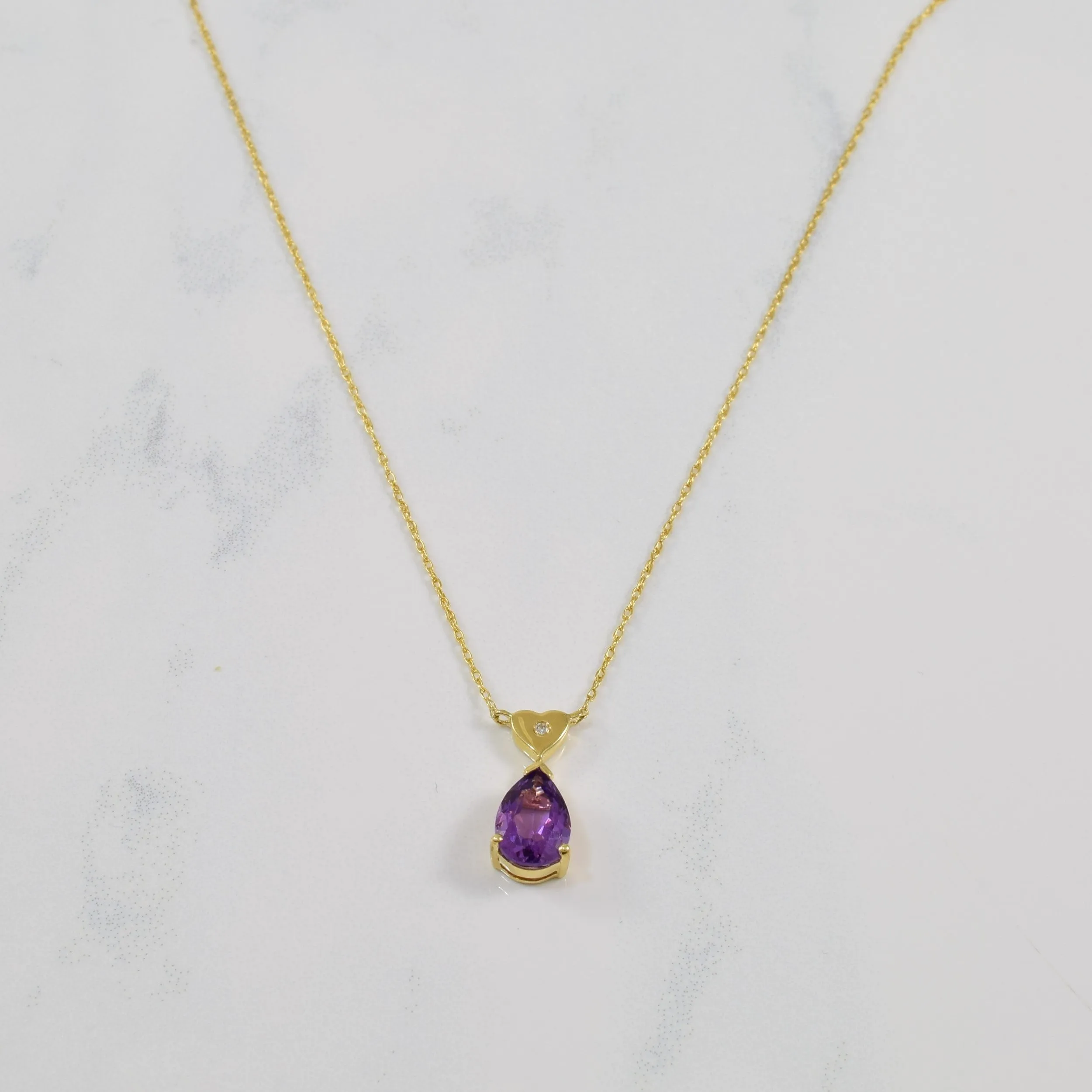 Diamond & Amethyst Drop Necklace | 0.005ct, 1.11ct | 18" | Shimmering Accent