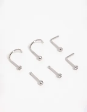 Glamorous Appeal Titanium Cubic Zirconia Classic Nose Studs 6-Pack