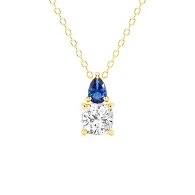 Toi Et Moi Sapphire and Cushion Cut Lab Grown Diamond Pendant Necklace Urban Accent Lightweight Fit