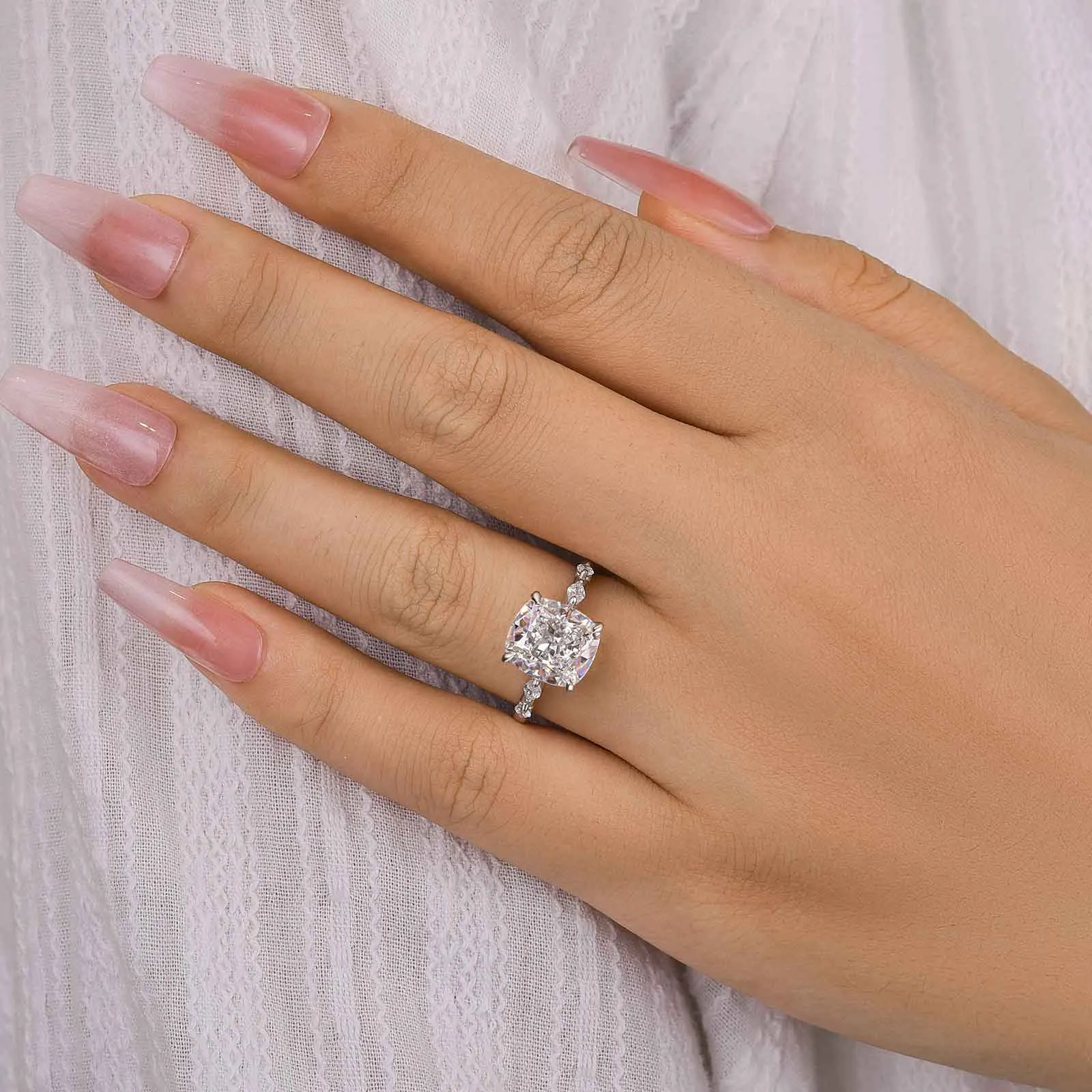 Effortless Piece Louily Exquisite Crushed Ice Cushion Cut Engagement Ring