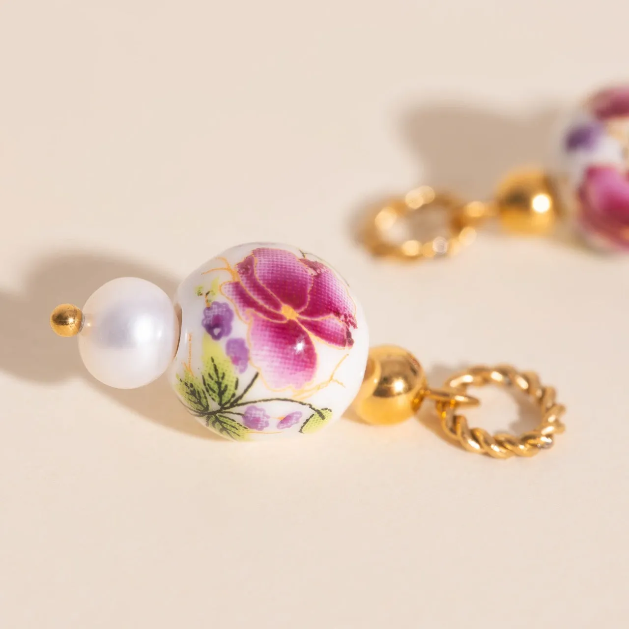 Floral Bead Huggie Hoop Charms Graceful Piece