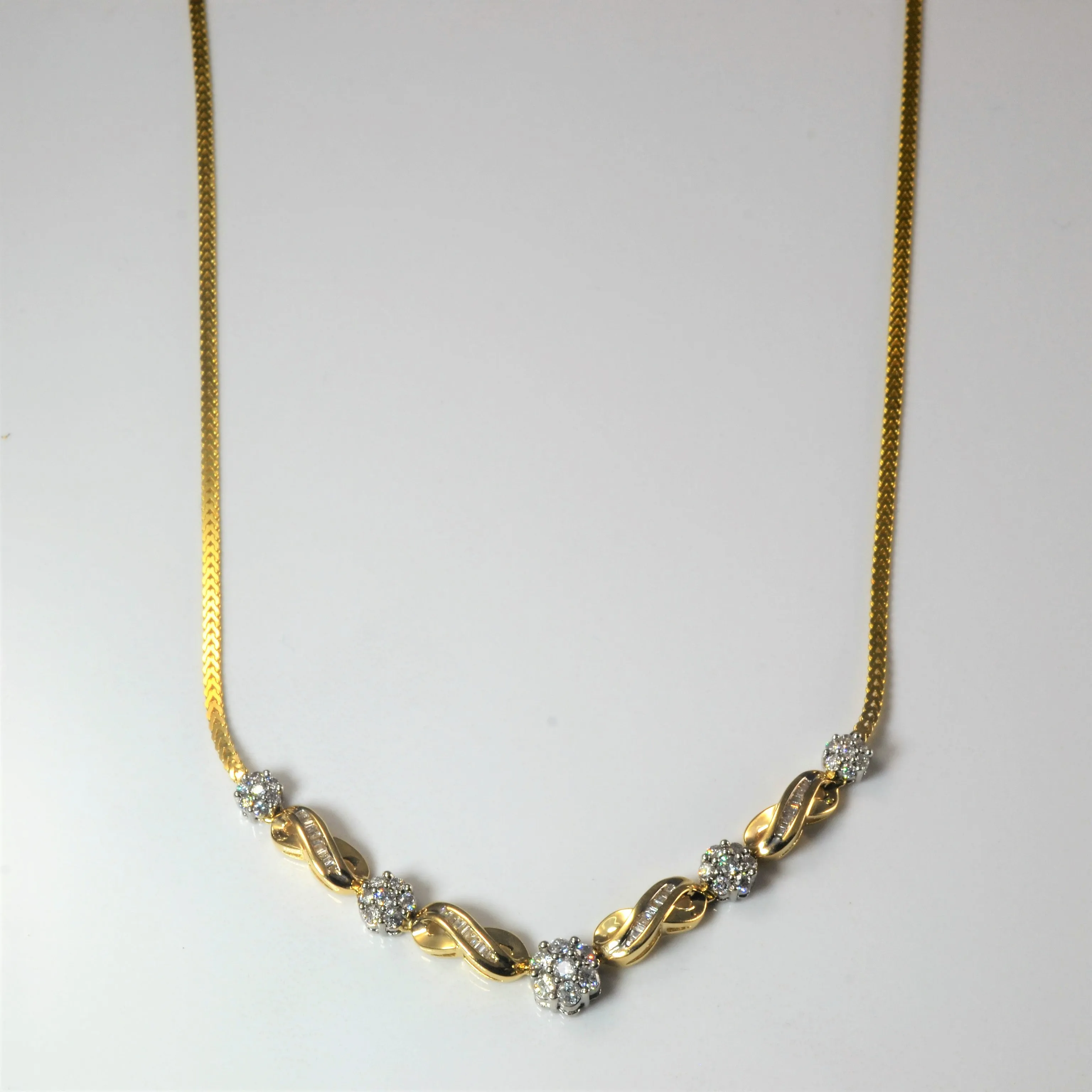 Floral Diamond Plate Necklace | 0.87ctw | 16" | Stylish Finish