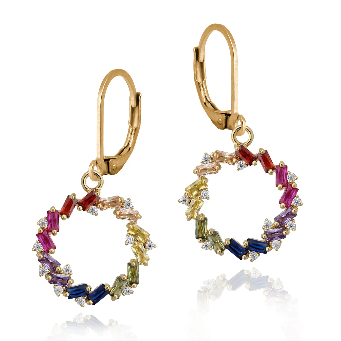 Polished Appearance Beautiful Feature Gold Plated Surgical Steel Chasing Baguettes Circle Earring