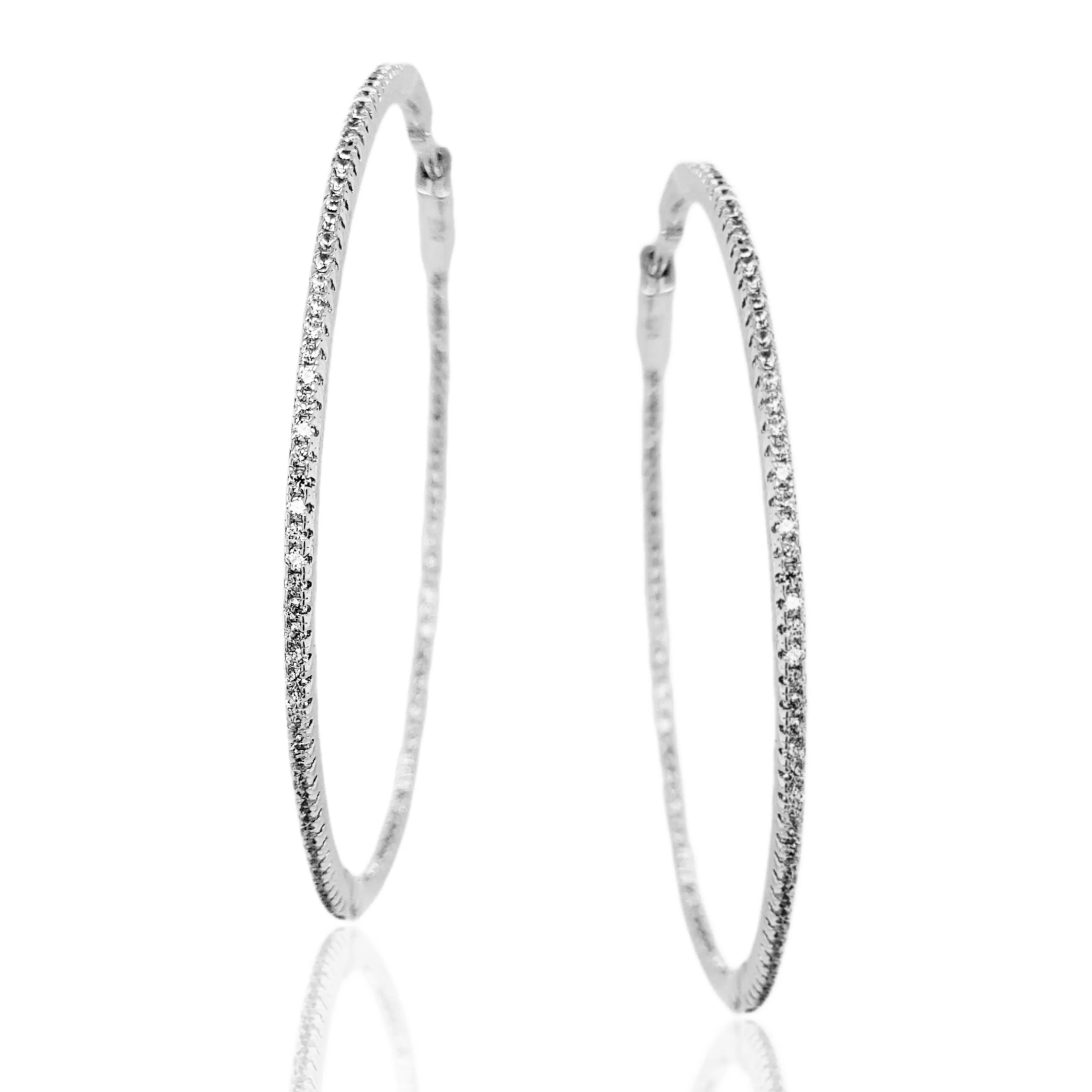 Sterling Silver Round 2 Inch 1.25mm Hoop Earrings Cute Accessory