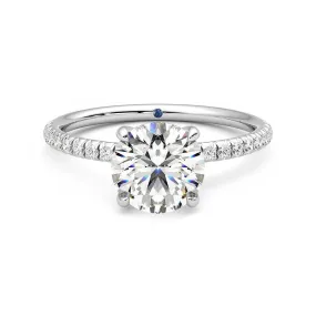 Budget Object Earth Friendly Four Prong Round Moissanite Engagement Ring with Hidden Anniversary Stone Accent