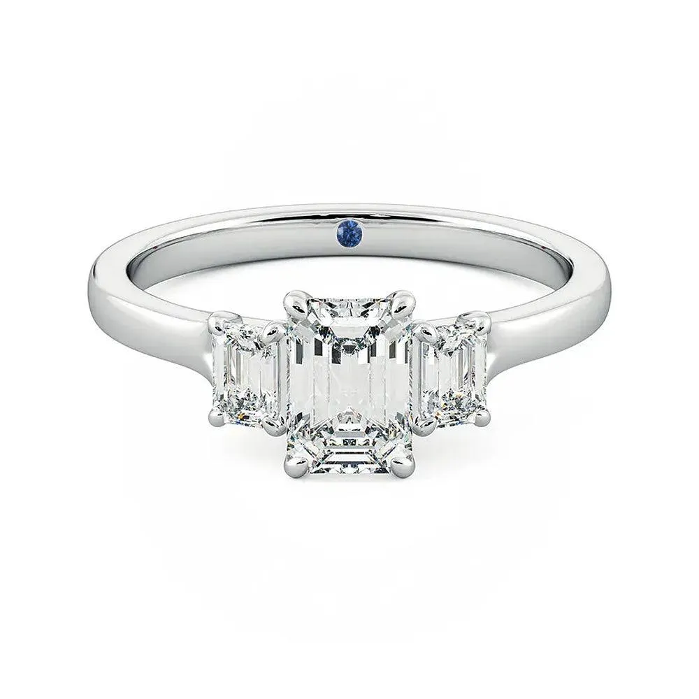 Rural Elegance Four Prong Three Stone Emerald Cut Moissanite Engagement Ring with Hidden Anniversary Stone Accent