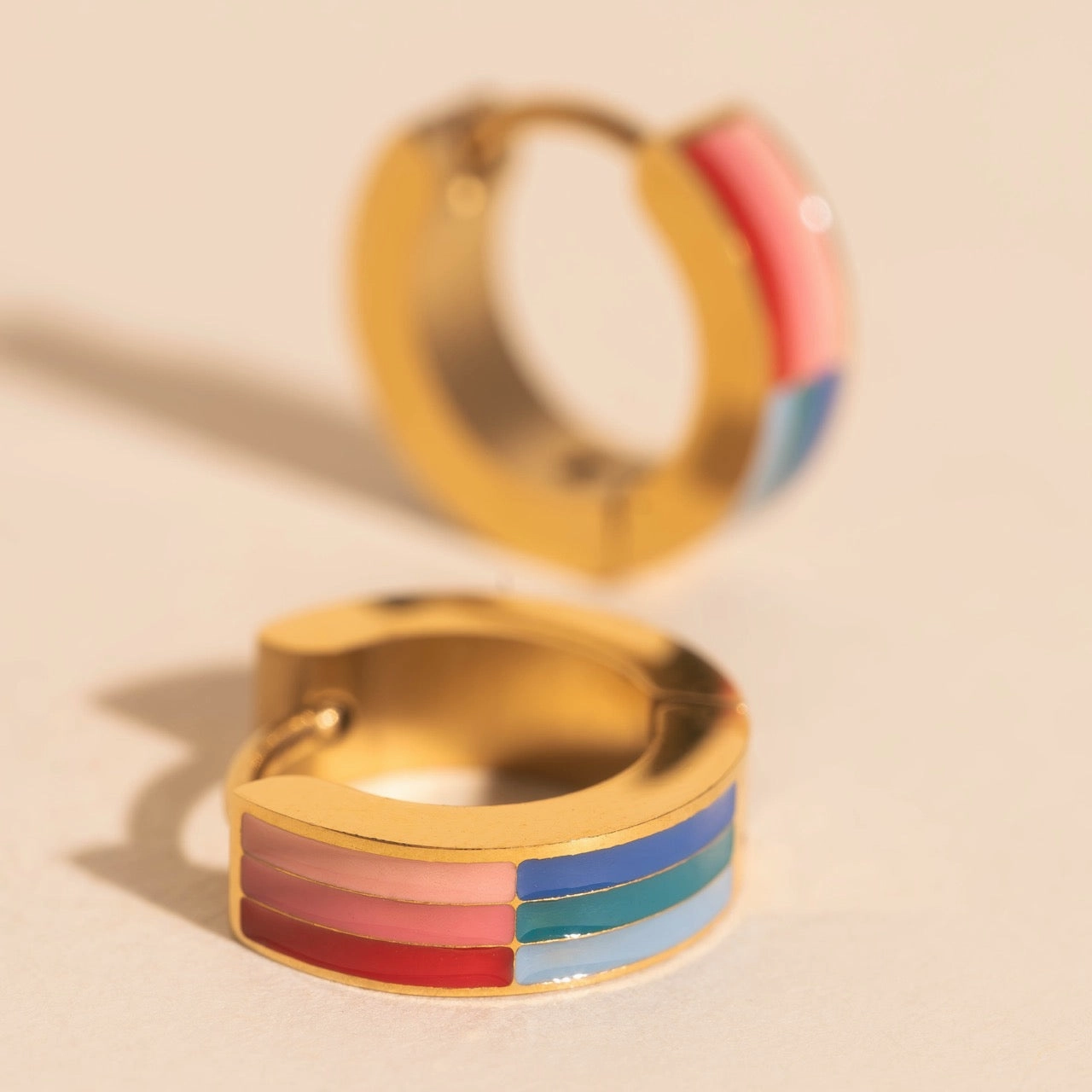 Daily Ornament Holiday Item Freedom Stripes Chunky Huggie Hoop Earrings