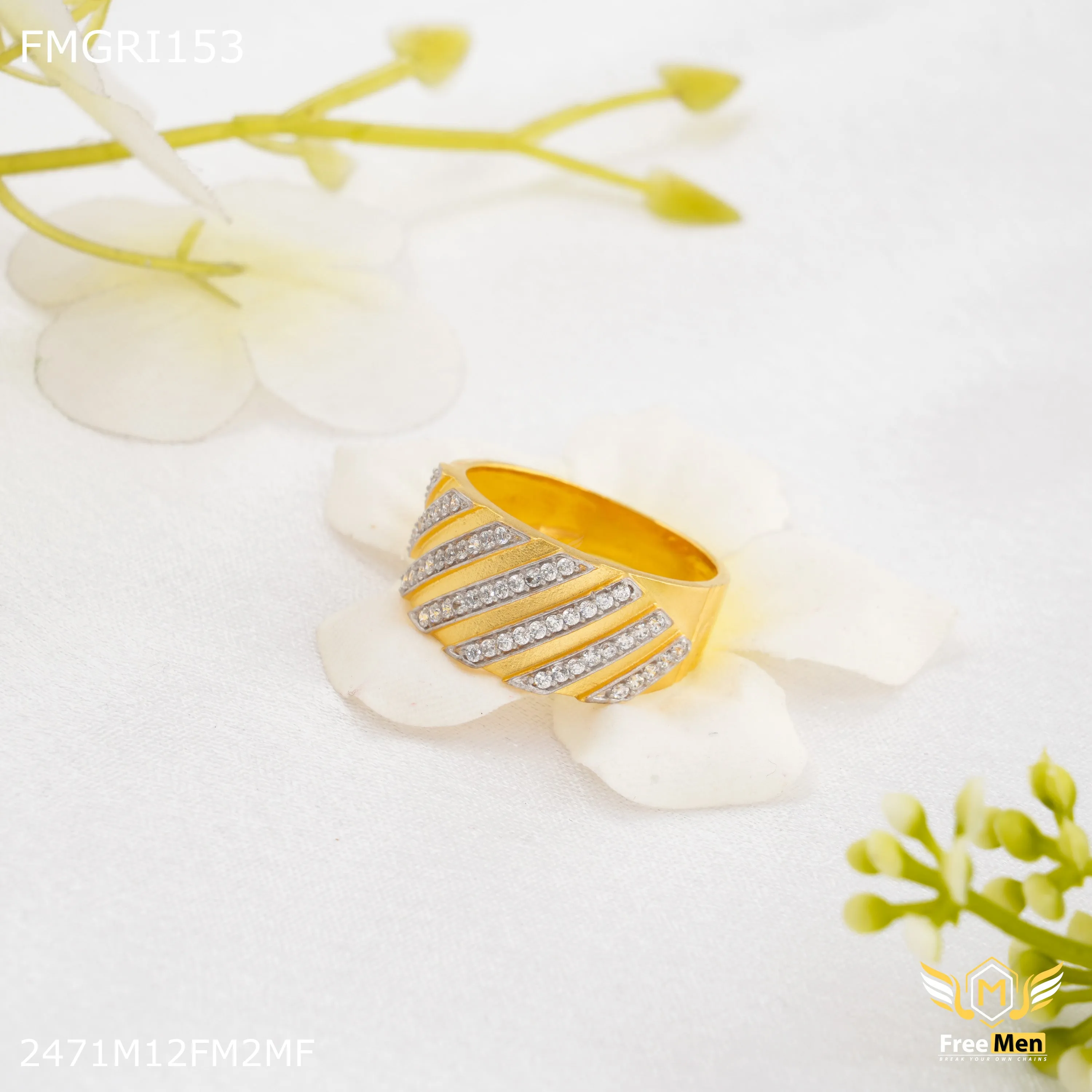 Artistic Ornament Traditional Keepsake Freeme 1gm Designer Line AD Gold plated ring for men - FMGRI153