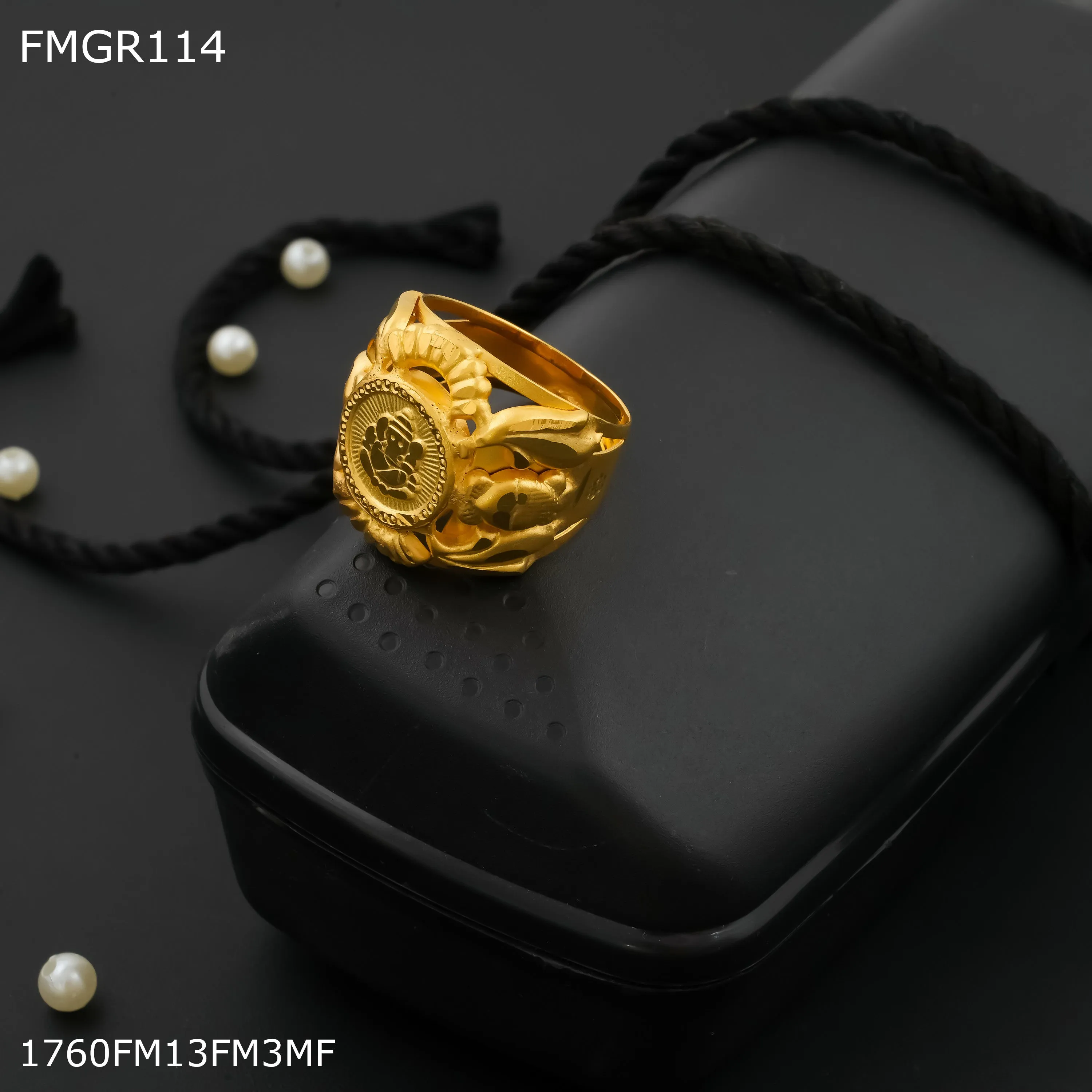 Celebration Gift Durable Work Freeme 1gm ganpati ring design with gold plated for men - FMRI114