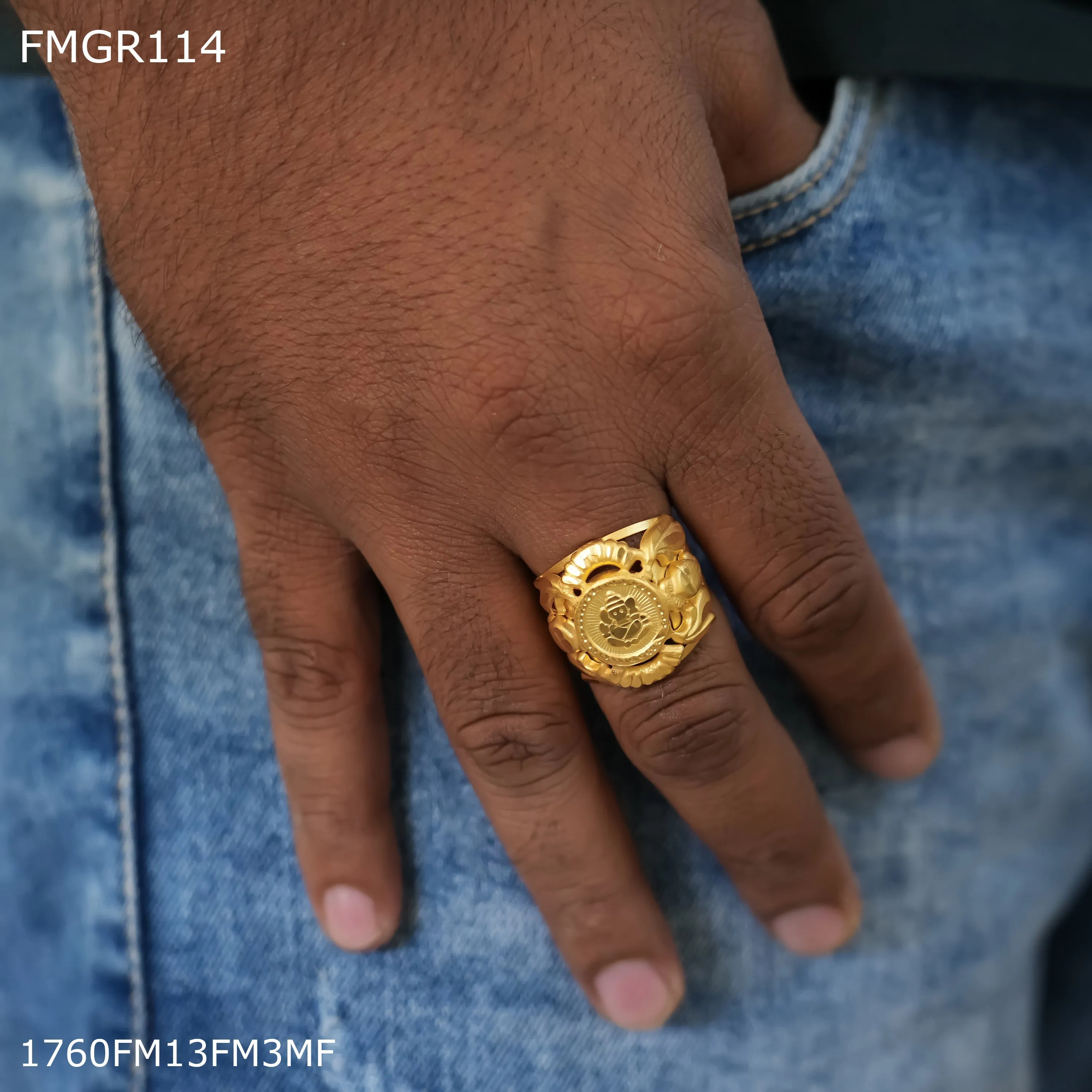 Freeme 1gm ganpati ring design with gold plated for men - FMRI114 Sparkling Effect Cold resistant