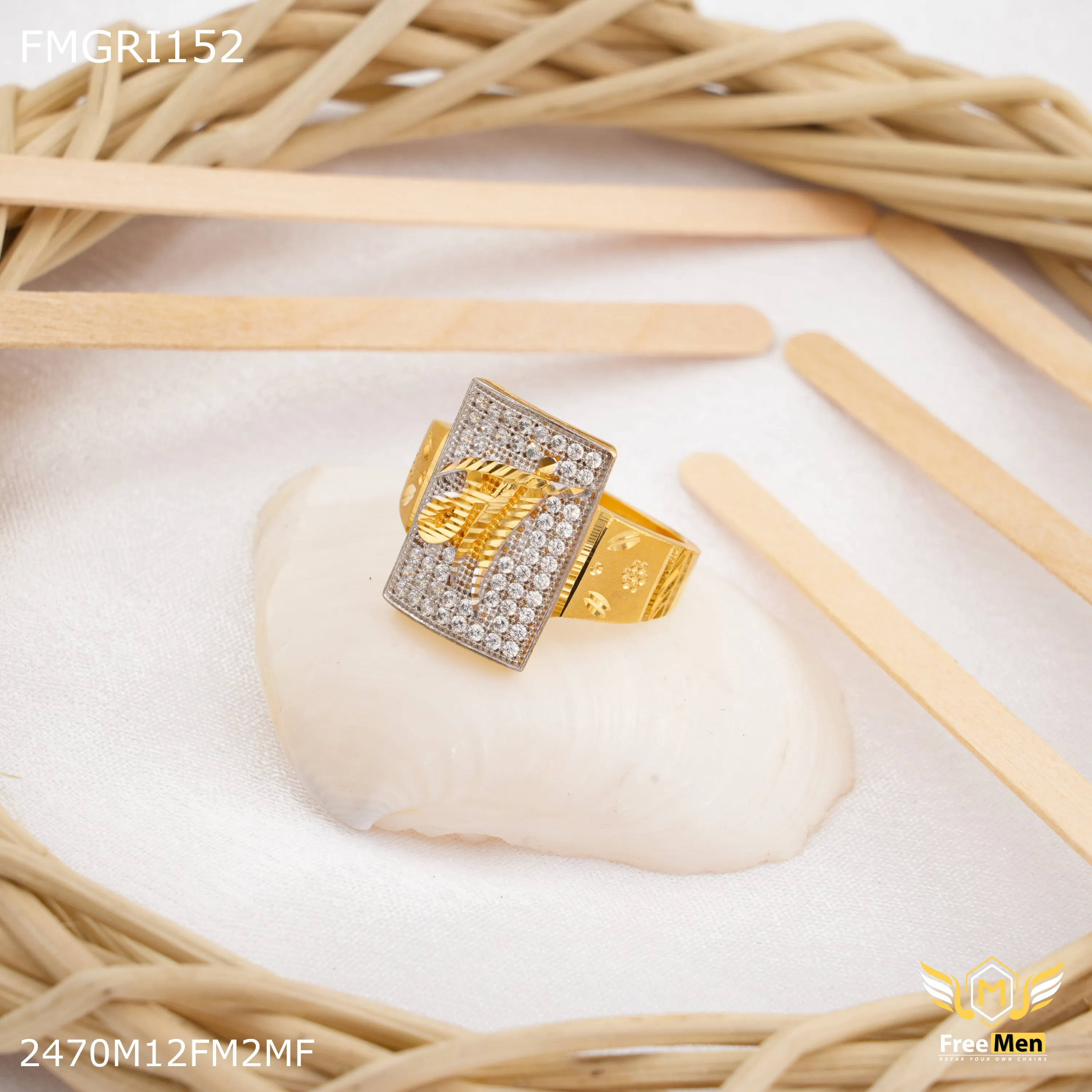 Delightful Gift Exquisite Gift Freeme 1gm MAA with AD Gold plated ring for men - FMGRI152