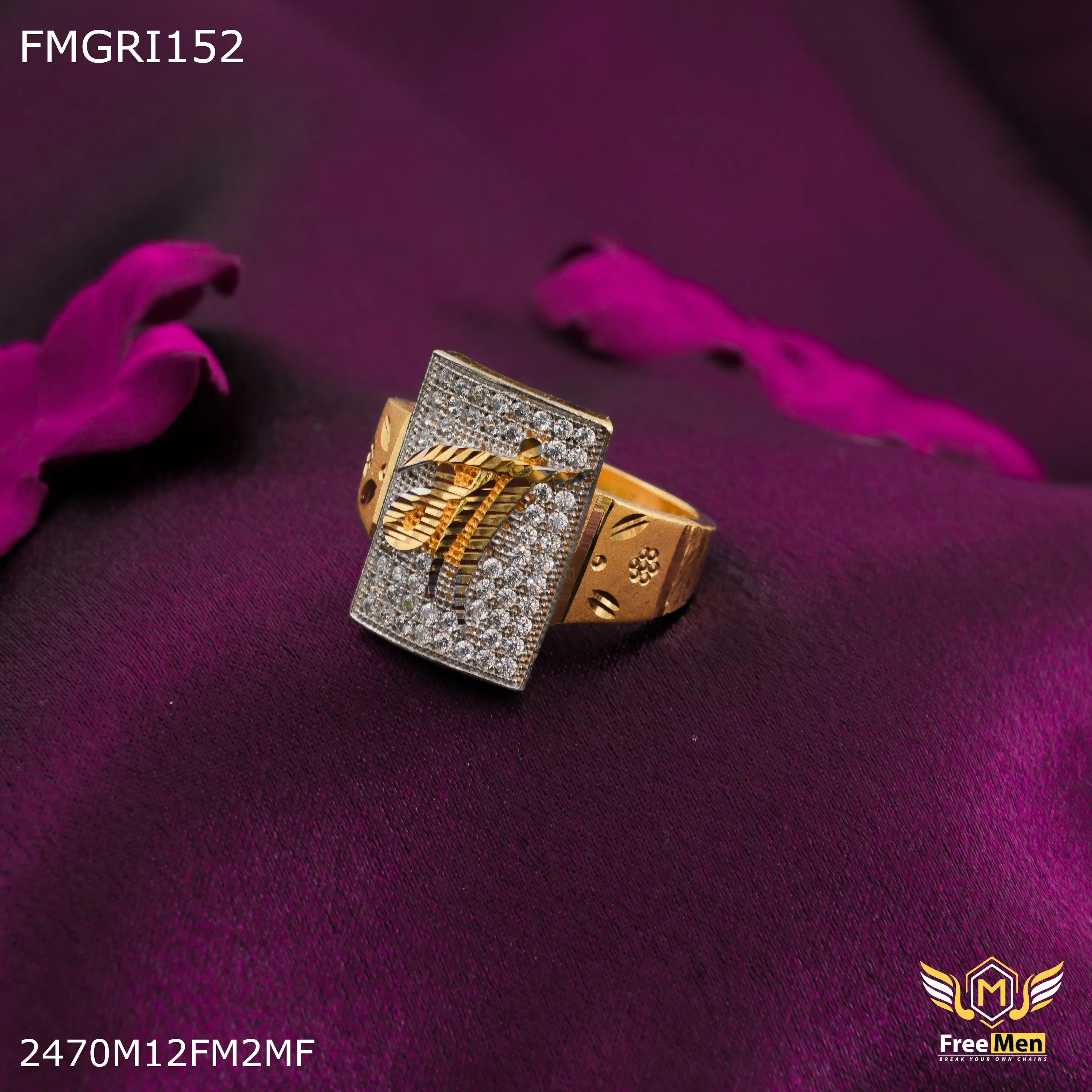 Fun Gift Freeme 1gm MAA with AD Gold plated ring for men - FMGRI152