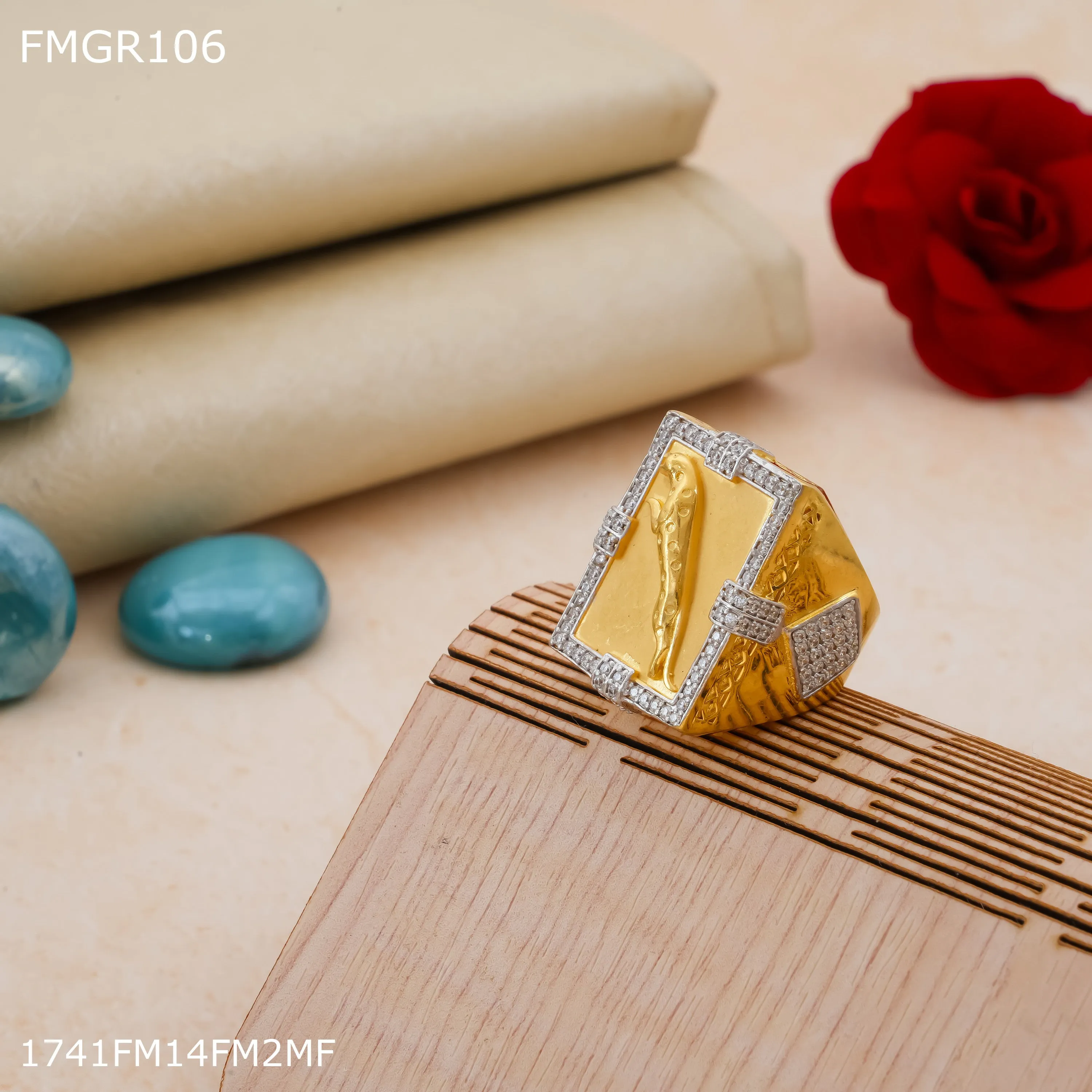 Traditional Ornament Modern Aesthetic Freeme Jaguar ad Gold ring design for men - FMRI106